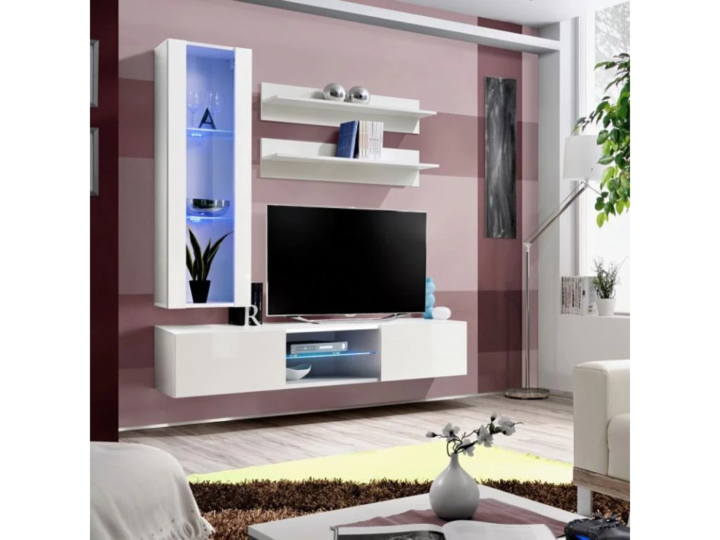 Meuble TV Mural Design "Fly XIX" 170cm Blanc 4 Meuble TV Mural Design "Fly XIX" 170cm Blanc – Image 2