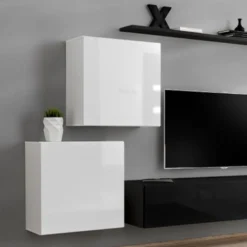 Meuble TV Mural Design "Switch V" 250cm Blanc & Noir -Pas Cher Mobiliora Magasin meuble tv 19715359