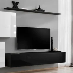 Meuble TV Mural Design "Switch V" 250cm Blanc & Noir -Pas Cher Mobiliora Magasin meuble tv 19715361