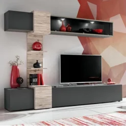 Ensemble Meuble TV "Rio" 230cm Anthracite & Chêne
