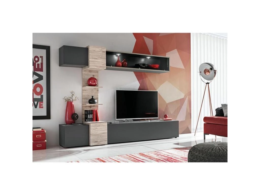 Ensemble Meuble TV "Rio" 230cm Anthracite & Chêne 4 Ensemble Meuble TV "Rio" 230cm Anthracite & Chêne – Image 2