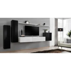 Meuble TV Mural Design "Switch I" 330cm Noir & Blanc -Pas Cher Mobiliora Magasin meuble tv 19715483