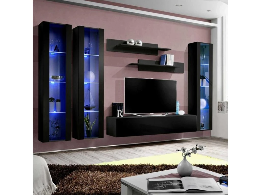 Meuble TV Mural Design "Fly II" 310cm Noir 3 Meuble TV Mural Design "Fly II" 310cm Noir