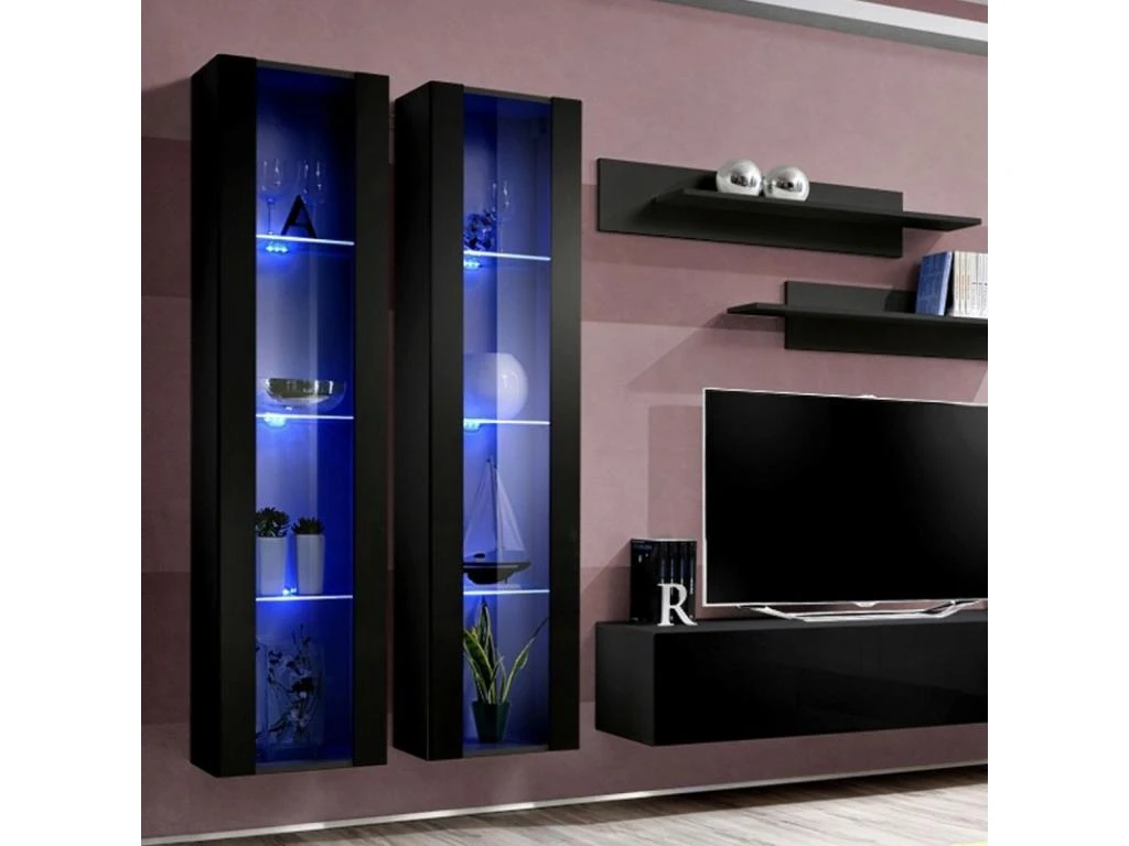 Meuble TV Mural Design "Fly II" 310cm Noir 4 Meuble TV Mural Design "Fly II" 310cm Noir – Image 2