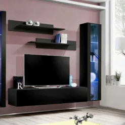 Meuble TV Mural Design "Fly II" 310cm Noir 8 Meuble TV Mural Design "Fly II" 310cm Noir -Pas Cher Mobiliora Magasin meuble tv 19715493