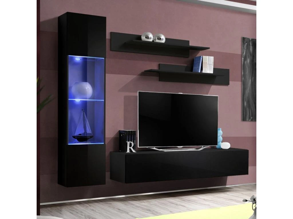 Meuble TV Mural Design "Fly III" 210cm Noir 3 Meuble TV Mural Design "Fly III" 210cm Noir