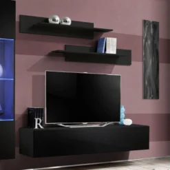 Meuble TV Mural Design "Fly III" 210cm Noir 8 Meuble TV Mural Design "Fly III" 210cm Noir -Pas Cher Mobiliora Magasin meuble tv 19715505