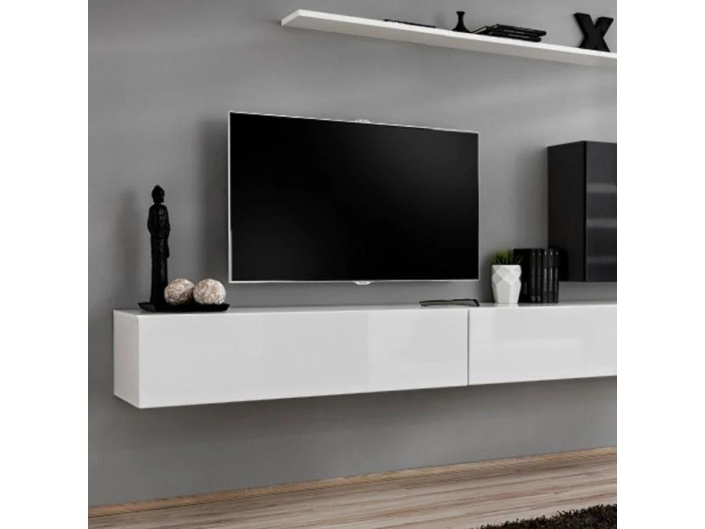 Meuble TV Mural Design "Switch IX" 310cm Blanc & Noir 4 Meuble TV Mural Design "Switch IX" 310cm Blanc & Noir – Image 2