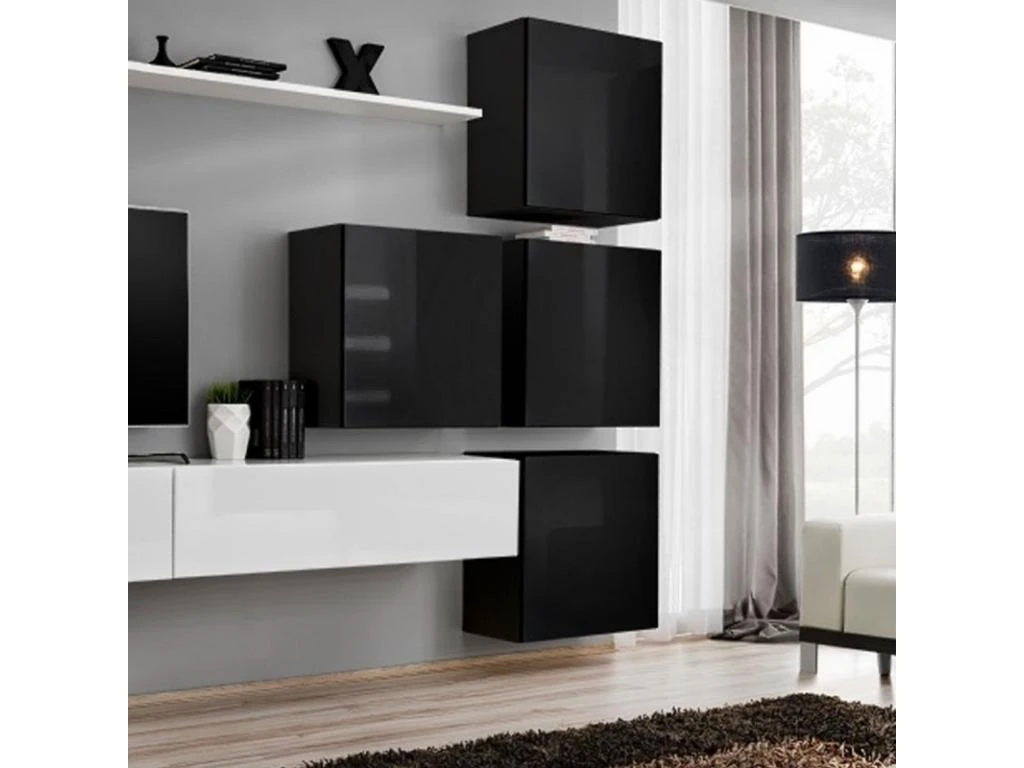 Meuble TV Mural Design "Switch IX" 310cm Blanc & Noir 5 Meuble TV Mural Design "Switch IX" 310cm Blanc & Noir – Image 3