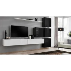 Meuble TV Mural Design "Switch IX" 310cm Blanc & Noir 9 Meuble TV Mural Design "Switch IX" 310cm Blanc & Noir -Pas Cher Mobiliora Magasin meuble tv 19715523