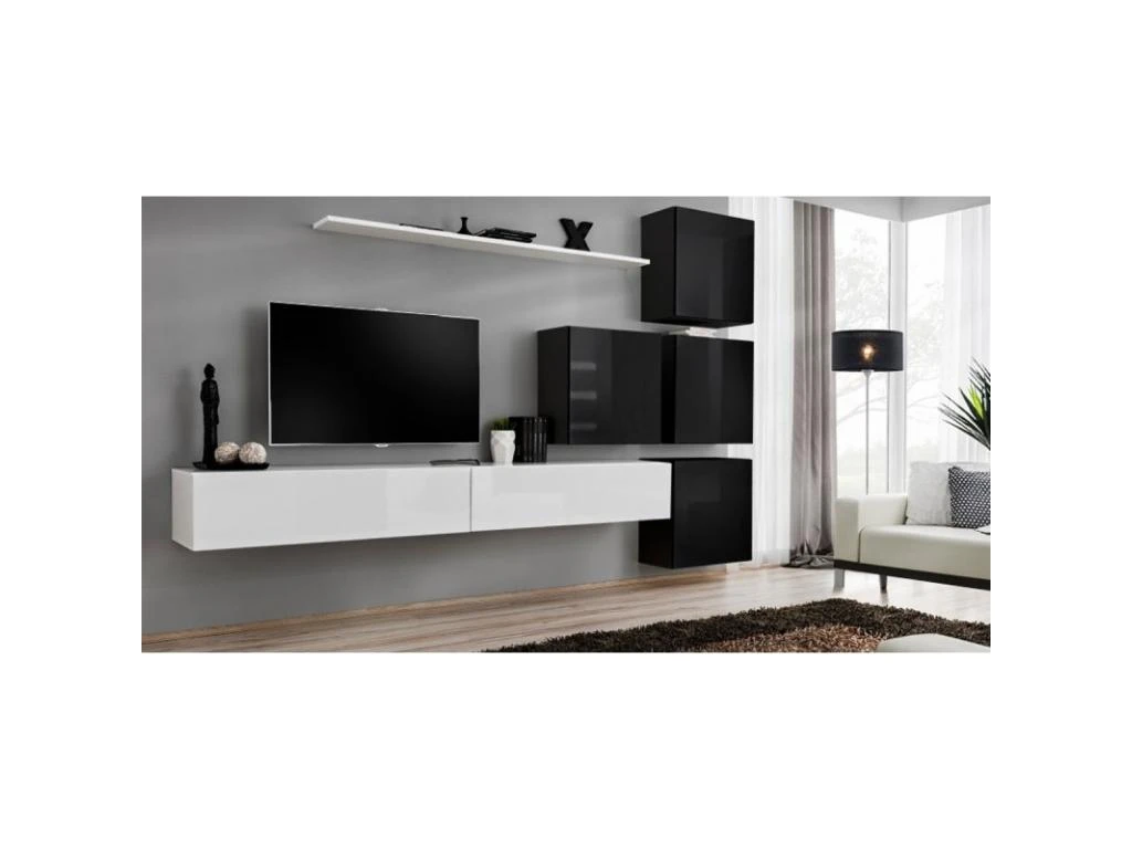 Meuble TV Mural Design "Switch IX" 310cm Blanc & Noir 6 Meuble TV Mural Design "Switch IX" 310cm Blanc & Noir – Image 4