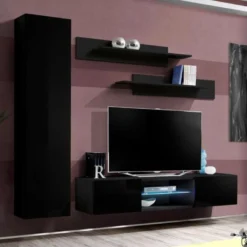 Meuble TV Mural Design "Fly XVIII" 210cm Noir