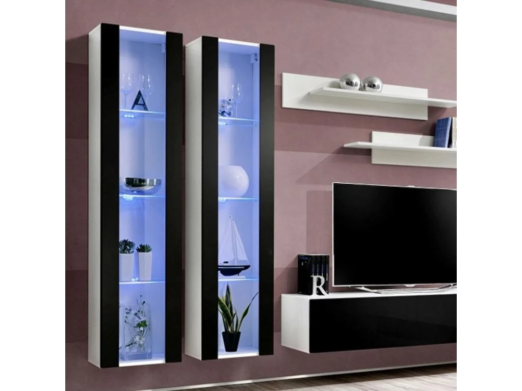 Meuble TV Mural Design "Fly II" 310cm Noir & Blanc 4 Meuble TV Mural Design "Fly II" 310cm Noir & Blanc – Image 2