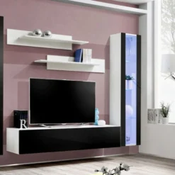 Meuble TV Mural Design "Fly II" 310cm Noir & Blanc 8 Meuble TV Mural Design "Fly II" 310cm Noir & Blanc -Pas Cher Mobiliora Magasin meuble tv 19715583