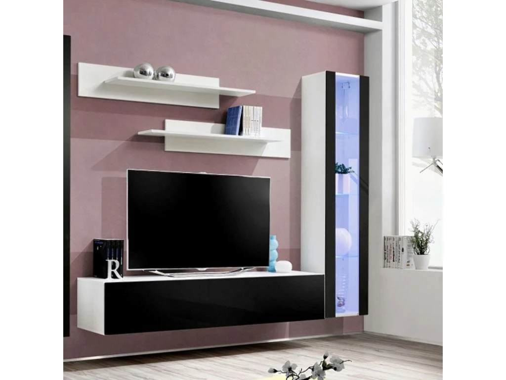 Meuble TV Mural Design "Fly II" 310cm Noir & Blanc 5 Meuble TV Mural Design "Fly II" 310cm Noir & Blanc – Image 3