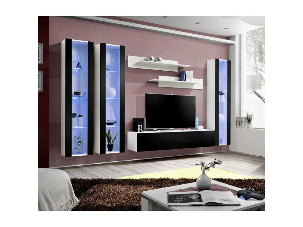Meuble TV Mural Design "Fly II" 310cm Noir & Blanc 6 Meuble TV Mural Design "Fly II" 310cm Noir & Blanc – Image 4