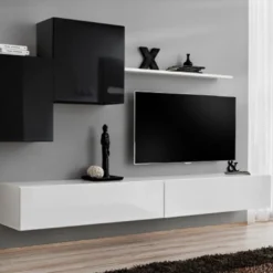 Meuble TV Mural Design "Switch X" 330cm Noir & Blanc -Pas Cher Mobiliora Magasin meuble tv 19715593