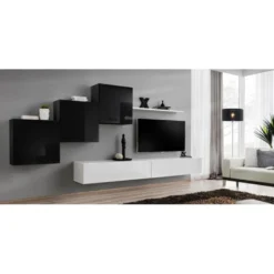Meuble TV Mural Design "Switch X" 330cm Noir & Blanc -Pas Cher Mobiliora Magasin meuble tv 19715595