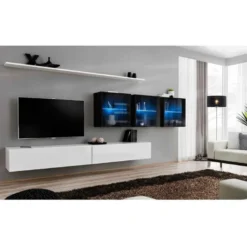 Meuble TV Mural Design "Switch XVII" 340cm Blanc & Noir -Pas Cher Mobiliora Magasin meuble tv 19715665