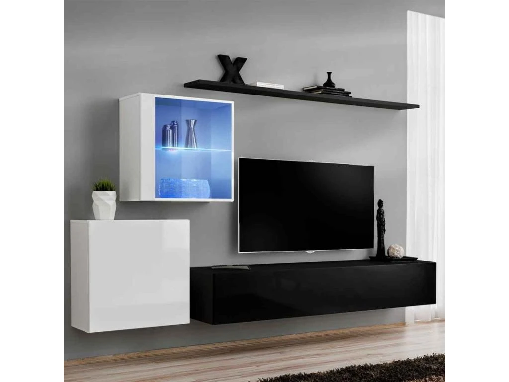 Meuble TV Mural Design "Switch XV" 250cm Noir & Blanc 3 Meuble TV Mural Design "Switch XV" 250cm Noir & Blanc