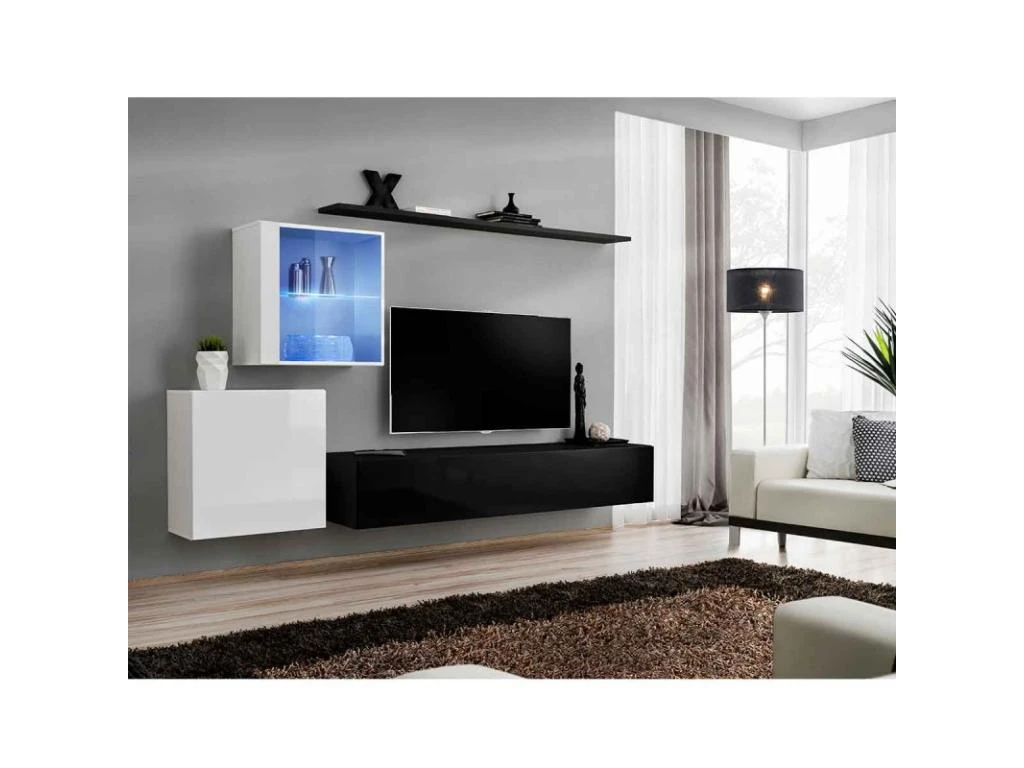 Meuble TV Mural Design "Switch XV" 250cm Noir & Blanc 4 Meuble TV Mural Design "Switch XV" 250cm Noir & Blanc – Image 2