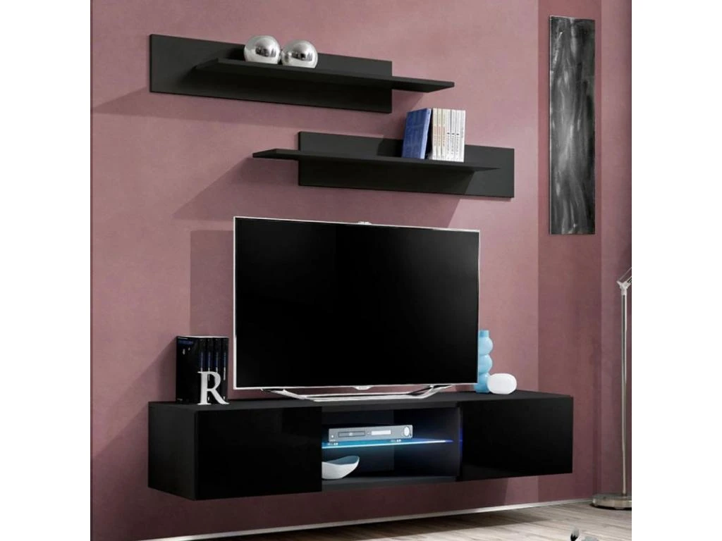 Meuble TV Mural Design "Fly III" 160cm Noir 3 Meuble TV Mural Design "Fly III" 160cm Noir