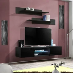 Meuble TV Mural Design "Fly III" 160cm Noir 7 Meuble TV Mural Design "Fly III" 160cm Noir -Pas Cher Mobiliora Magasin meuble tv 19715729