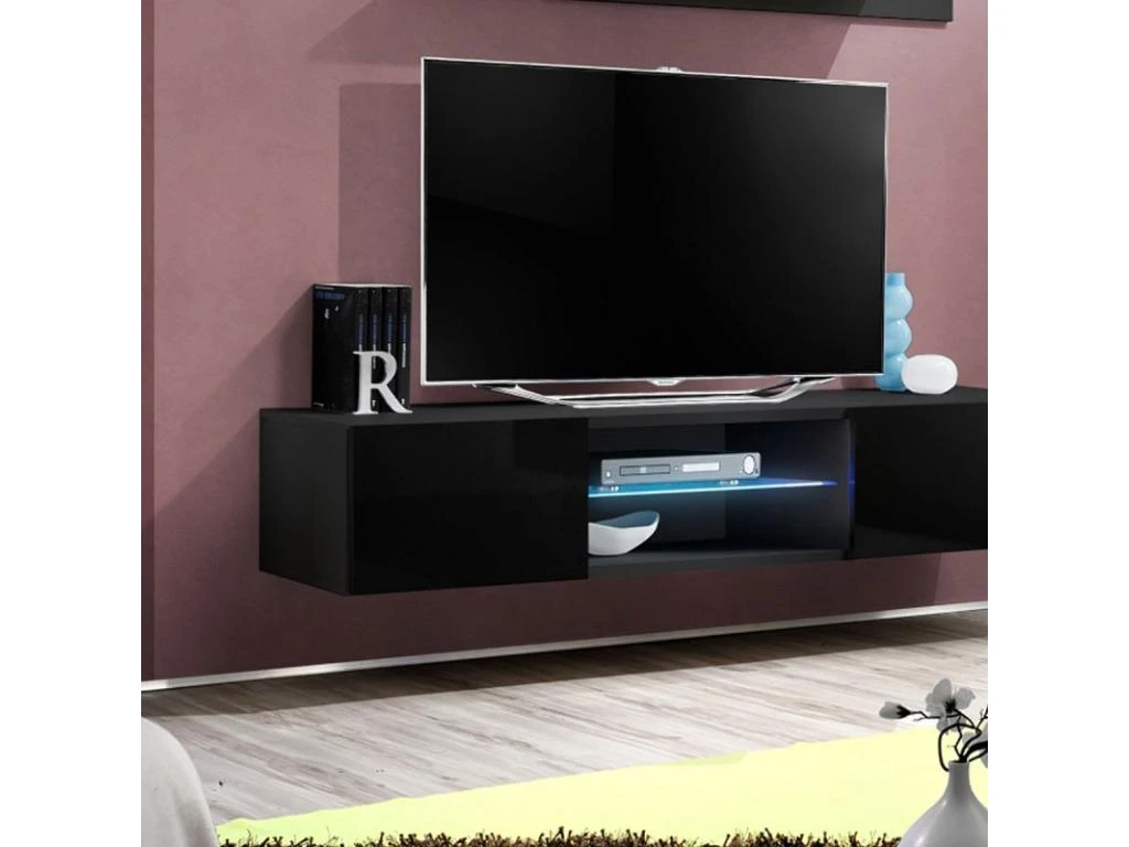 Meuble TV Mural Design "Fly III" 160cm Noir 5 Meuble TV Mural Design "Fly III" 160cm Noir – Image 3