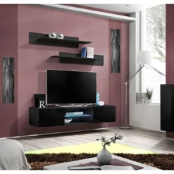 Meuble TV Mural Design "Fly III" 160cm Noir 9 Meuble TV Mural Design "Fly III" 160cm Noir -Pas Cher Mobiliora Magasin meuble tv 19715733