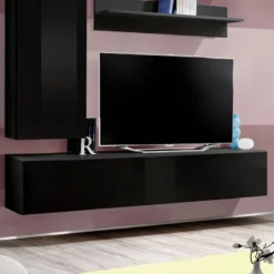 Meuble TV Mural Design "Fly I" 190cm Noir -Pas Cher Mobiliora Magasin meuble tv 19715757
