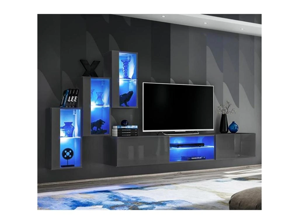 Ensemble Meuble TV Design "Switch XXII" 210cm Gris 3 Ensemble Meuble TV Design "Switch XXII" 210cm Gris