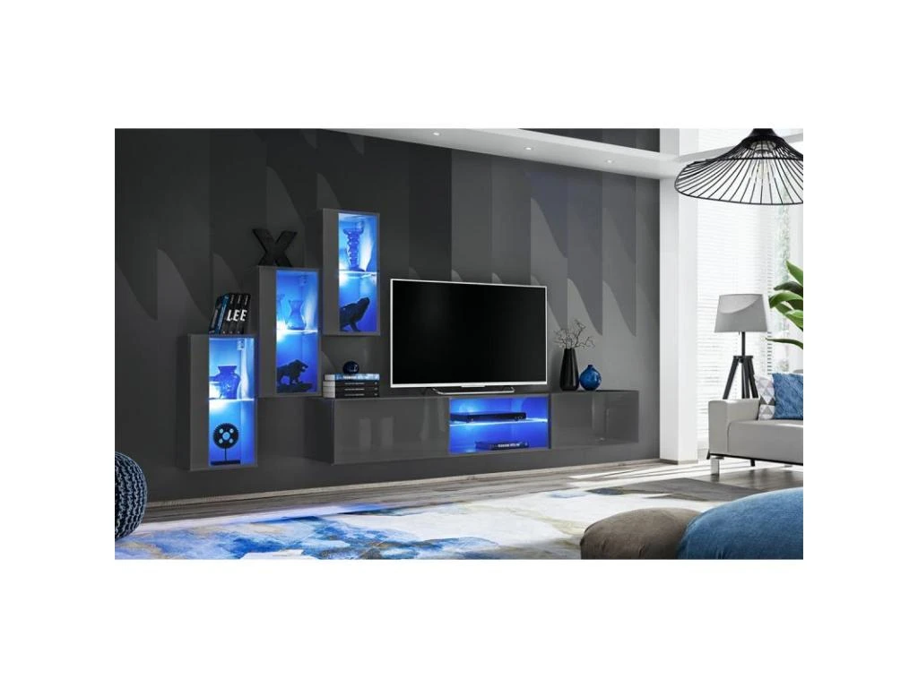 Ensemble Meuble TV Design "Switch XXII" 210cm Gris 4 Ensemble Meuble TV Design "Switch XXII" 210cm Gris – Image 2