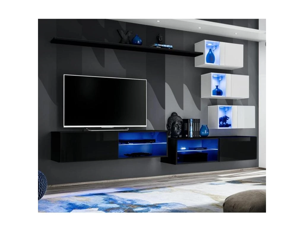 Ensemble Meuble TV Design "Switch XXIV" 260cm Noir & Blanc 3 Ensemble Meuble TV Design "Switch XXIV" 260cm Noir & Blanc