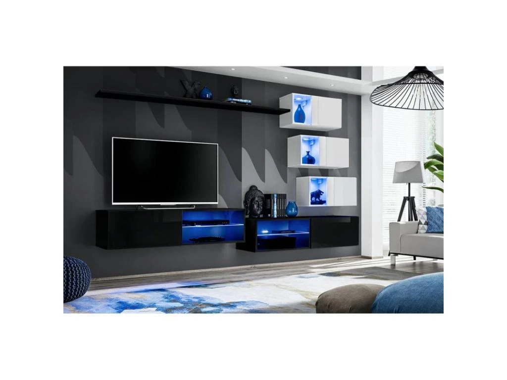 Ensemble Meuble TV Design "Switch XXIV" 260cm Noir & Blanc 4 Ensemble Meuble TV Design "Switch XXIV" 260cm Noir & Blanc – Image 2