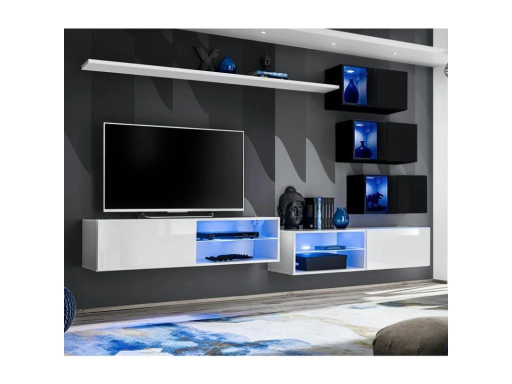 Ensemble Meuble TV Design "Switch XXIV" 250cm Blanc & Noir 3 Ensemble Meuble TV Design "Switch XXIV" 250cm Blanc & Noir
