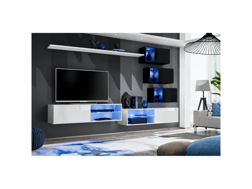 Ensemble Meuble TV Design "Switch XXIV" 250cm Blanc & Noir 4 Ensemble Meuble TV Design "Switch XXIV" 250cm Blanc & Noir – Image 2