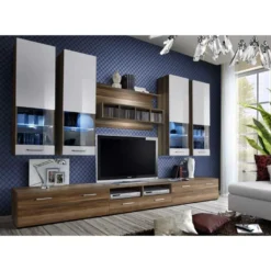 Meuble TV Mural Design "Dorade" 300cm Prunier & Blanc -Pas Cher Mobiliora Magasin meuble tv 19715853