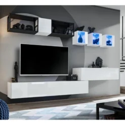 Ensemble Meuble TV Design "Switch III" 280cm Blanc & Noir