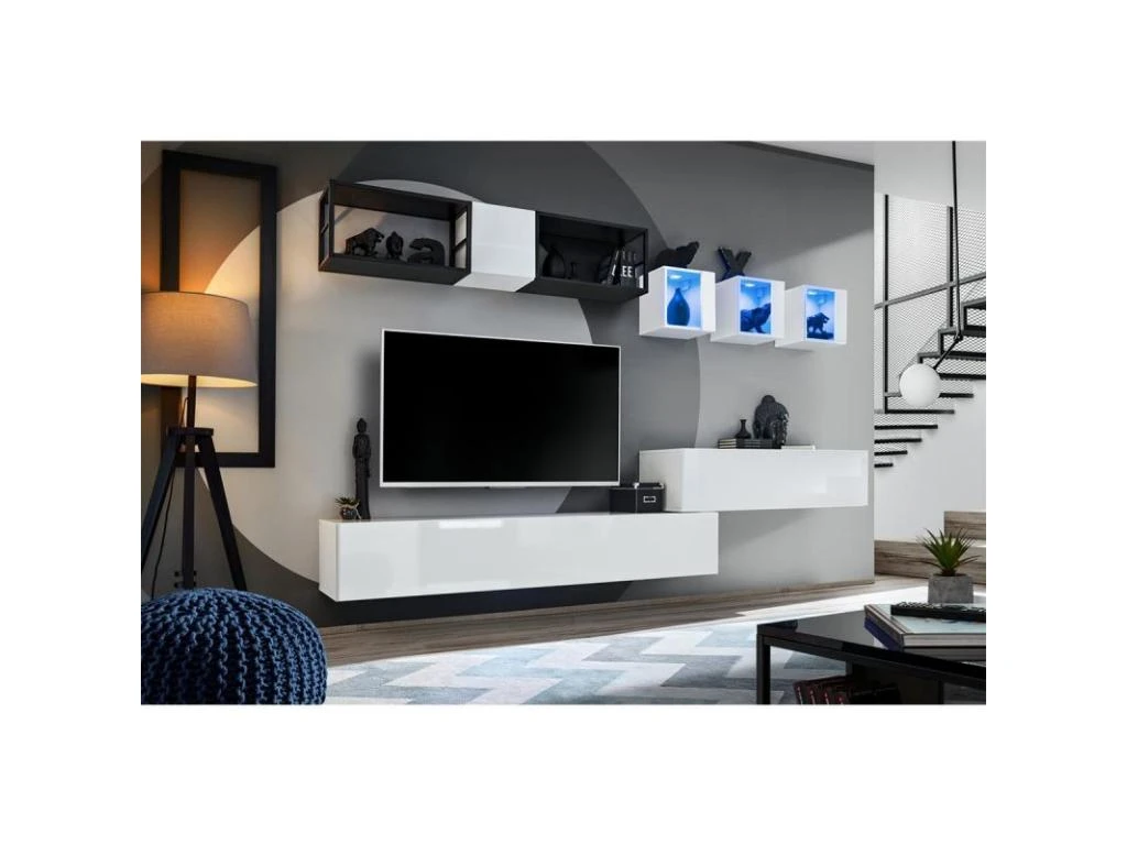 Ensemble Meuble TV Design "Switch III" 280cm Blanc & Noir 4 Ensemble Meuble TV Design "Switch III" 280cm Blanc & Noir – Image 2