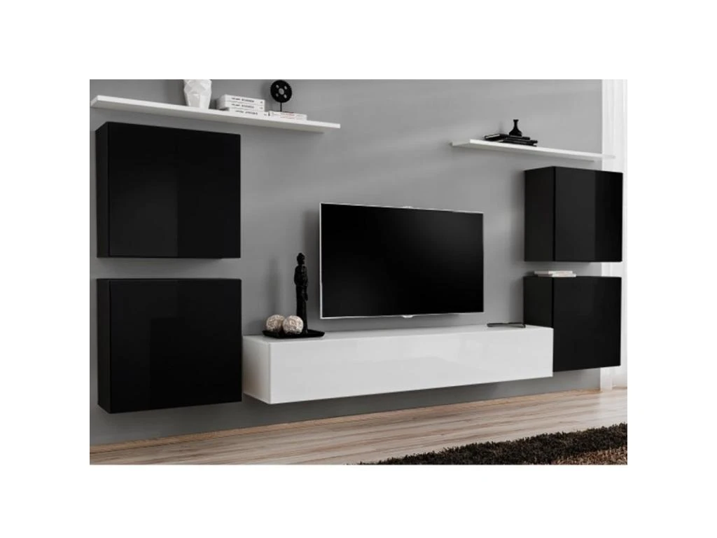 Meuble TV Mural Design "Switch IV" 320cm Noir & Blanc 3 Meuble TV Mural Design "Switch IV" 320cm Noir & Blanc