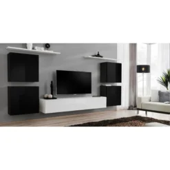 Meuble TV Mural Design "Switch IV" 320cm Noir & Blanc 9 Meuble TV Mural Design "Switch IV" 320cm Noir & Blanc -Pas Cher Mobiliora Magasin meuble tv 19715881