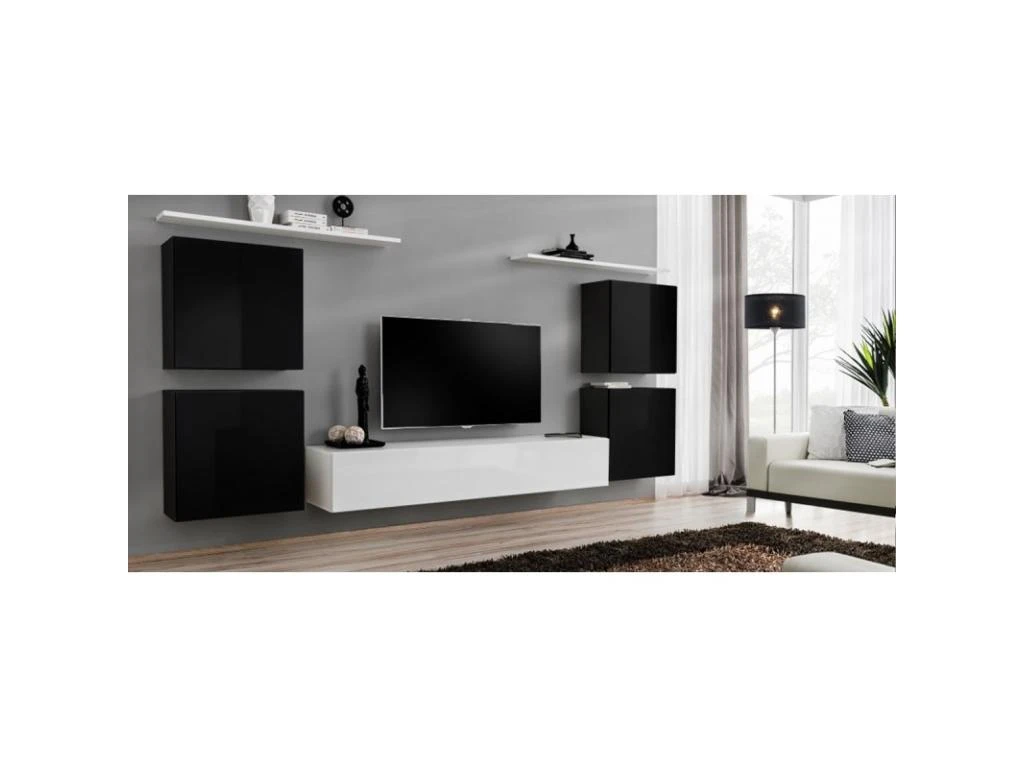 Meuble TV Mural Design "Switch IV" 320cm Noir & Blanc 6 Meuble TV Mural Design "Switch IV" 320cm Noir & Blanc – Image 4