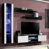 Meuble TV Mural Design "Fly XIX" 210cm Blanc & Noir -Pas Cher Mobiliora Magasin meuble tv 19715895