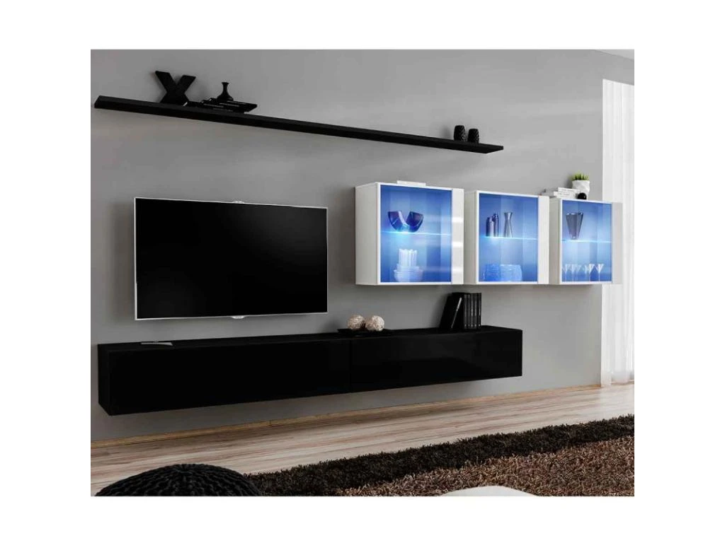 Meuble TV Mural Design "Switch XVII" 340cm Noir & Blanc 3 Meuble TV Mural Design "Switch XVII" 340cm Noir & Blanc
