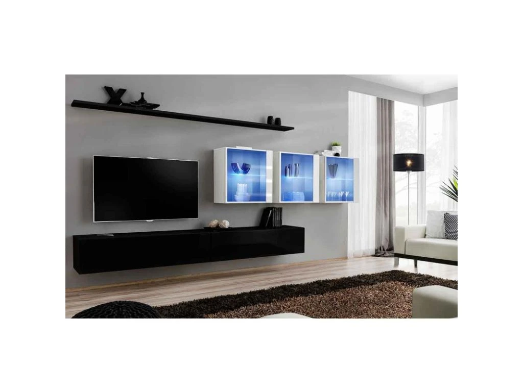 Meuble TV Mural Design "Switch XVII" 340cm Noir & Blanc 4 Meuble TV Mural Design "Switch XVII" 340cm Noir & Blanc – Image 2