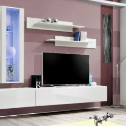 Meuble TV Mural Design "Fly III" 320cm Blanc -Pas Cher Mobiliora Magasin meuble tv 19715917