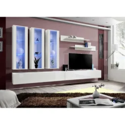 Meuble TV Mural Design "Fly III" 320cm Blanc -Pas Cher Mobiliora Magasin meuble tv 19715919