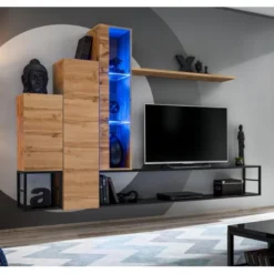 Ensemble Meuble TV Design "Switch VIII" 240cm Naturel & Noir