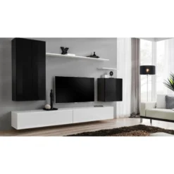 Meuble TV Mural Design "Switch II" 270cm Noir & Blanc -Pas Cher Mobiliora Magasin meuble tv 19716051