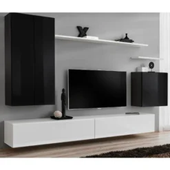 Meuble TV Mural Design "Switch II" 270cm Noir & Blanc -Pas Cher Mobiliora Magasin meuble tv 19716053